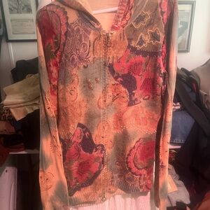 Vertigo Paris Tan and Red Knit Cardigan